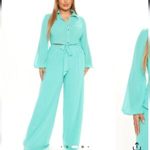 NWT FASHION NOVA AQUA PANTS SET 2X